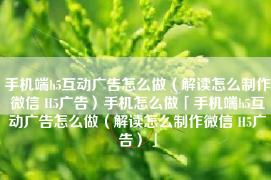 手机端h5互动广告怎么做（解读怎么制作微信 H5广告）手机怎么做「手机端h5互动广告怎么做（解读怎么制作微信 H5广告）」
